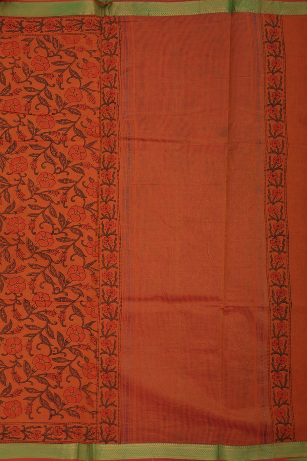 Mangalagiri Cotton Saree In Spiced Orange With Floral Design