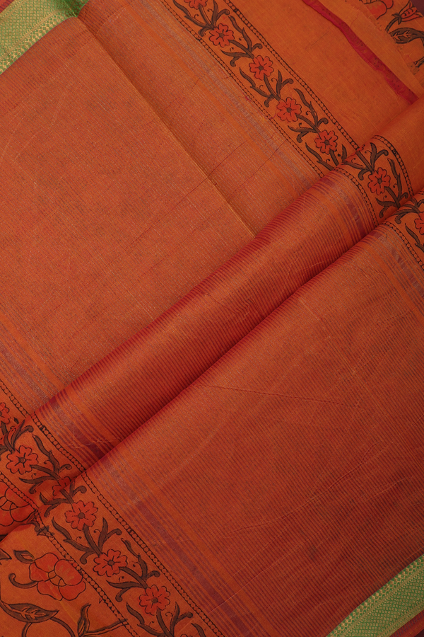 Mangalagiri Cotton Saree In Spiced Orange With Floral Design