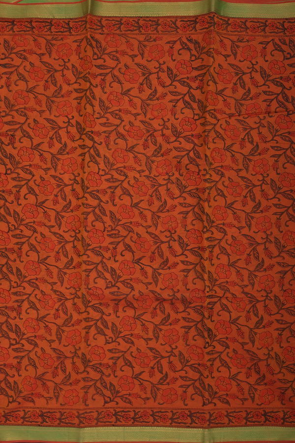 Mangalagiri Cotton Saree In Spiced Orange With Floral Design