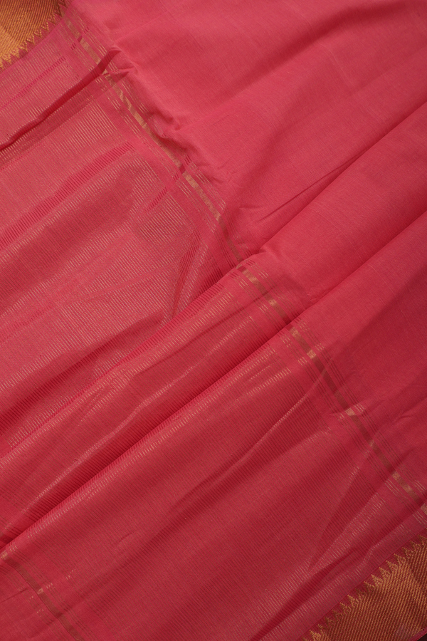 Mangalagiri Cotton Saree In Tulip Pink With Zari Border