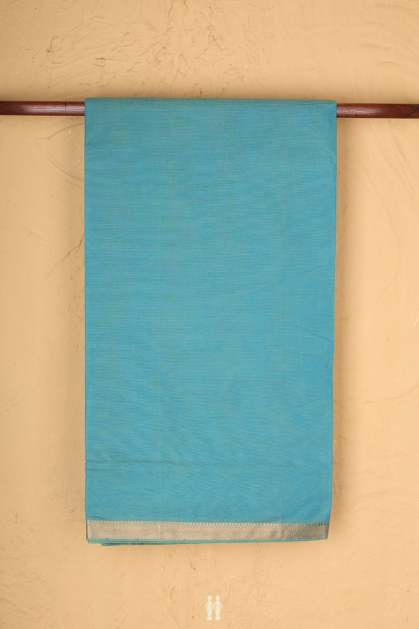 Mangalagiri Cotton Saree In Turkish Blue With Zari Border
