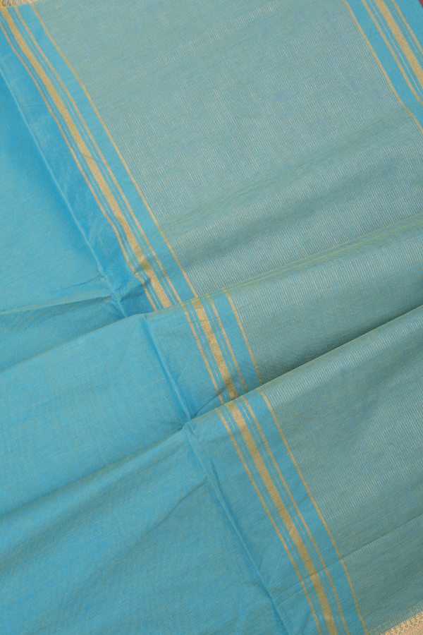 Mangalagiri Cotton Saree In Turkish Blue With Zari Border