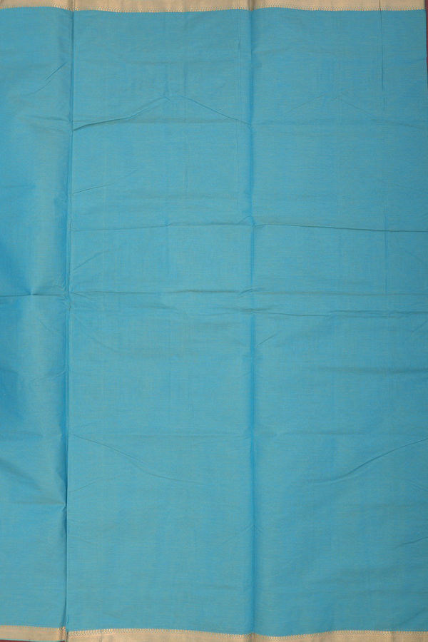 Mangalagiri Cotton Saree In Turkish Blue With Zari Border