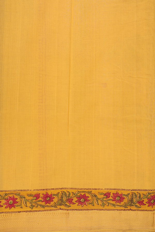 Mangalagiri Cotton Saree In Yellow With Floral Printed Design