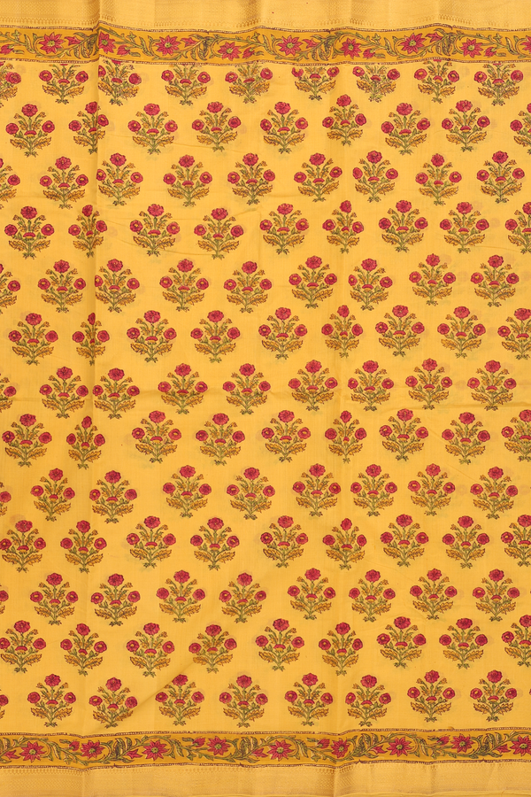 Mangalagiri Cotton Saree In Yellow With Floral Printed Design