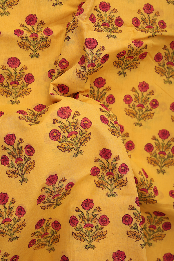 Mangalagiri Cotton Saree In Yellow With Floral Printed Design