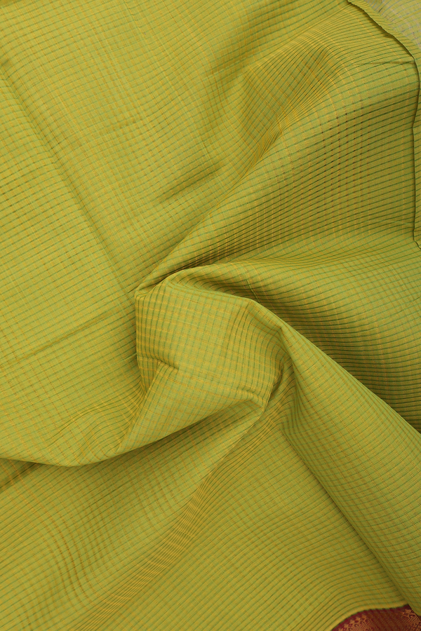 Mangalagiri Cotton Saree Lime Green With Self Stripes Design