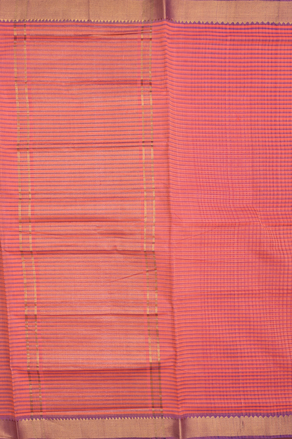Mangalagiri Cotton Saree Orange And Purple With Stripes Design