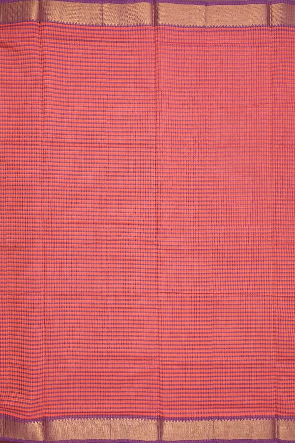 Mangalagiri Cotton Saree Orange And Purple With Stripes Design