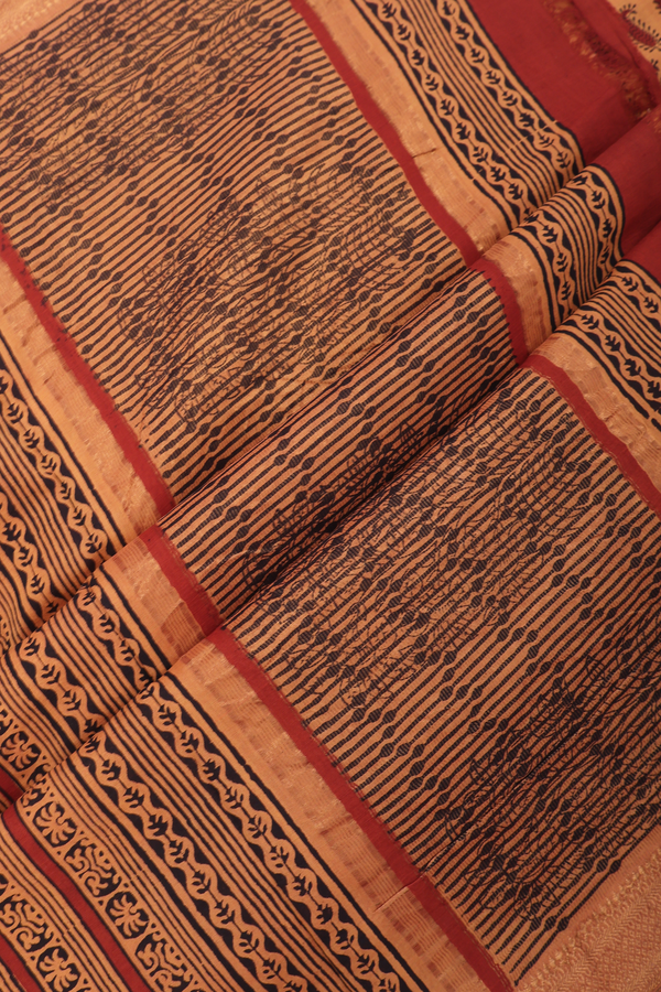 Mangalagiri Cotton Saree Orange With Paisley Printed Design