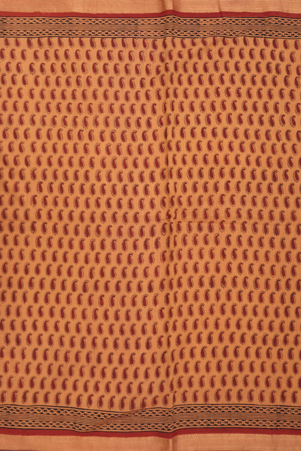 Mangalagiri Cotton Saree Orange With Paisley Printed Design