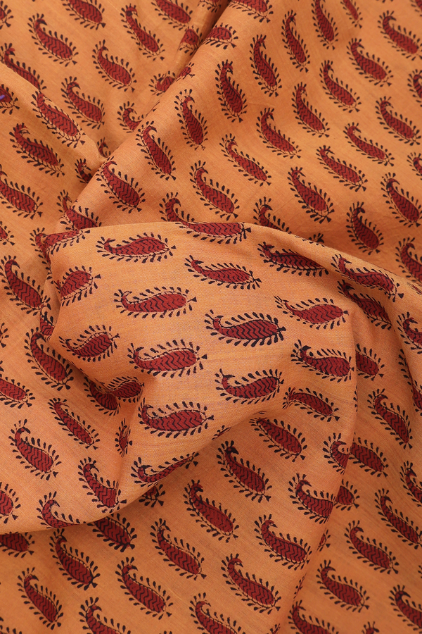 Mangalagiri Cotton Saree Orange With Paisley Printed Design