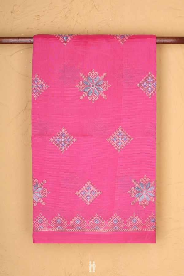 Mangalagiri Cotton Saree Orchid Pink With Threadwork Design
