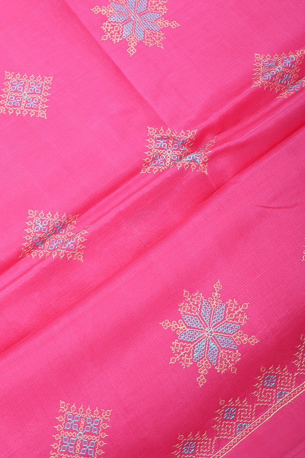 Mangalagiri Cotton Saree Orchid Pink With Threadwork Design