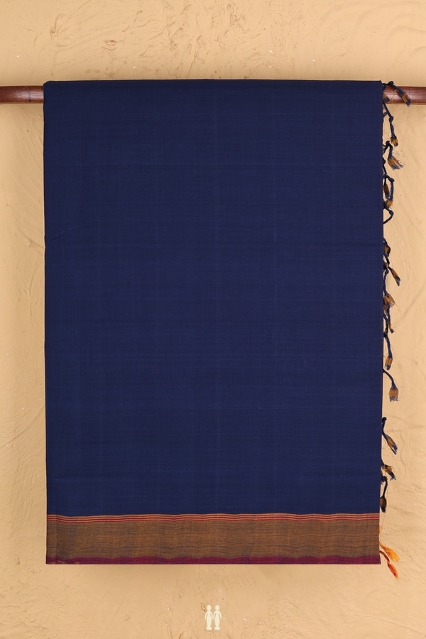 Mangalagiri Cotton Saree In Oxford Blue With Contrast Border