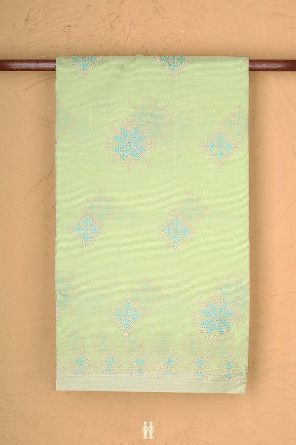 Mangalagiri Cotton Saree Pastel Yellow With Threadwork Design
