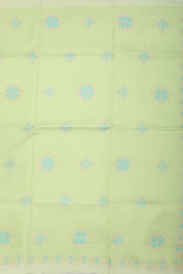 Mangalagiri Cotton Saree Pastel Yellow With Threadwork Design