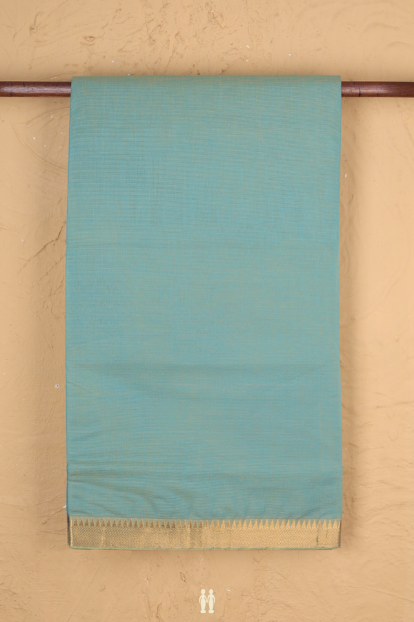 Mangalagiri Cotton Saree Plain Turkish Blue With Zari Border