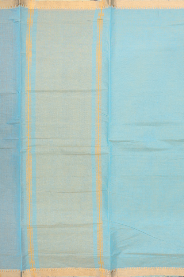 Mangalagiri Cotton Saree Plain Turkish Blue With Zari Border