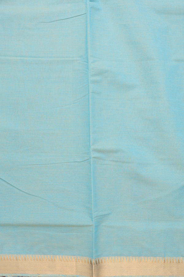 Mangalagiri Cotton Saree Plain Turkish Blue With Zari Border