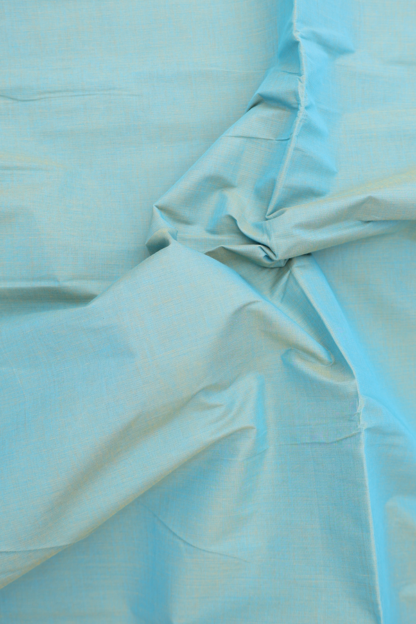 Mangalagiri Cotton Saree Plain Turkish Blue With Zari Border