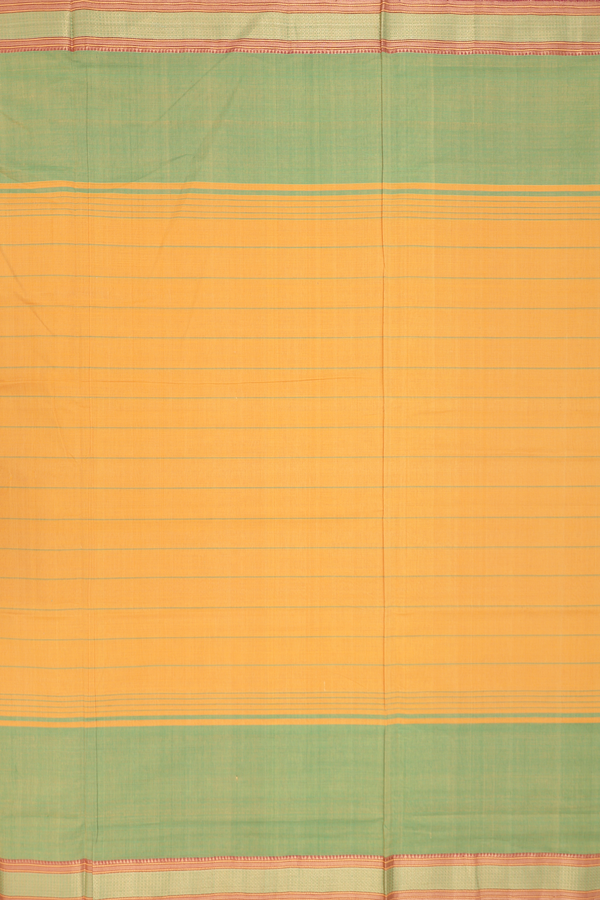 Mangalagiri Cotton Saree Saffron Yellow With Stripes Design