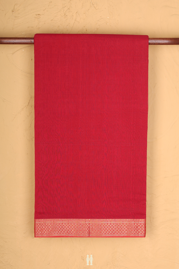 Mangalagiri Cotton Saree Scarlet Red With Self Stripes Desig