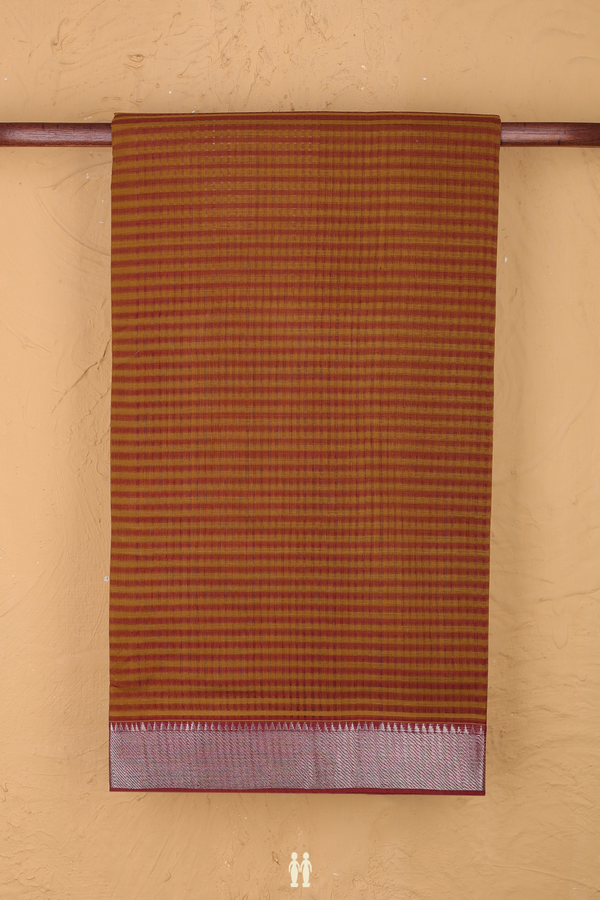 Mangalagiri Cotton Saree Shades Of Brown With Stripes Design