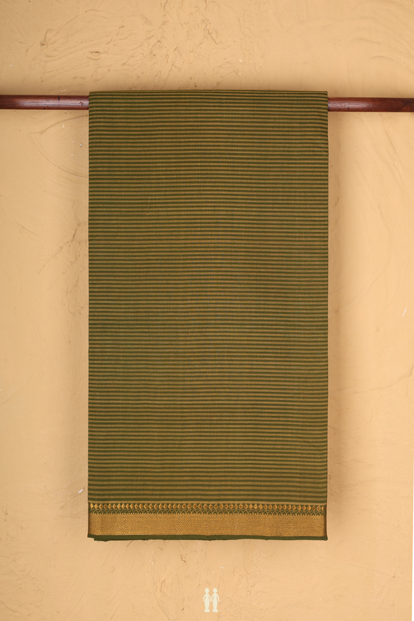 Mangalagiri Cotton Saree Shades Of Green With Stripes Design