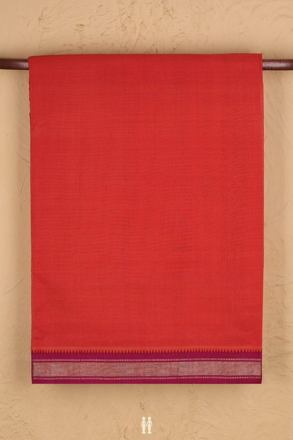 Mangalagiri Cotton Saree Vermillion Red With Contrast Border