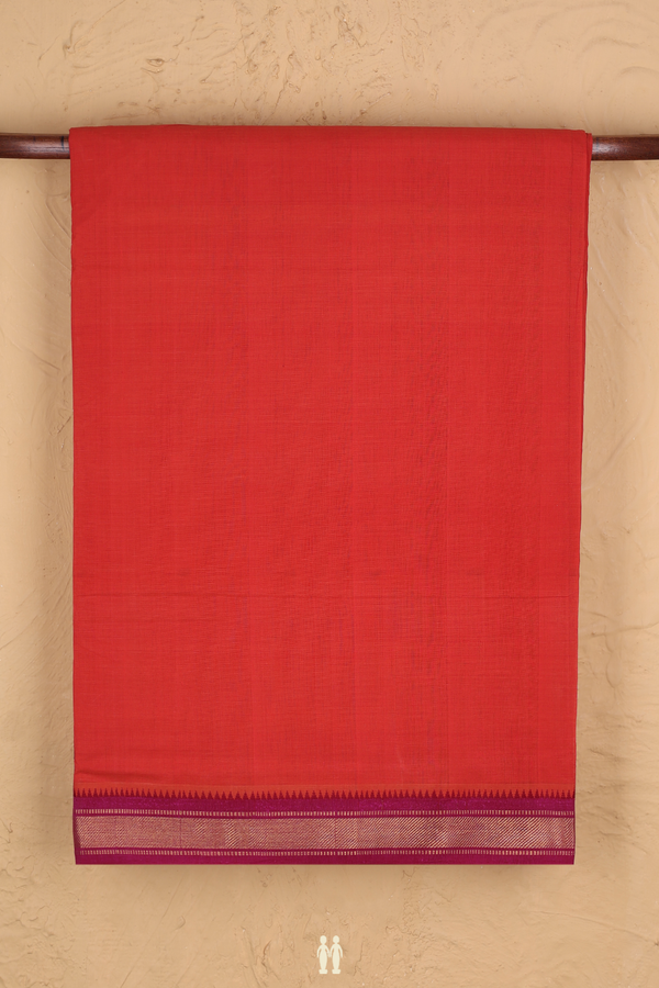 Mangalagiri Cotton Saree Vermillion Red With Contrast Border