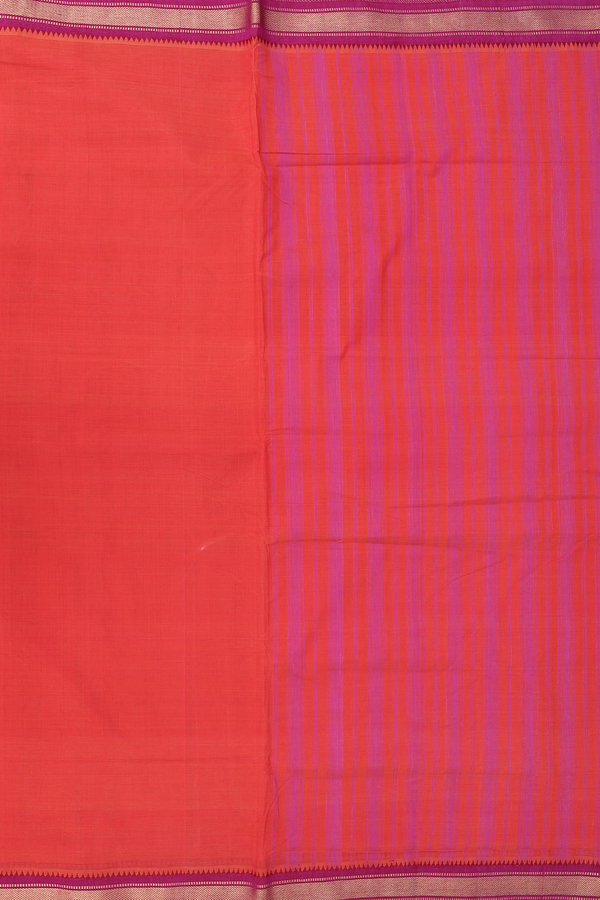 Mangalagiri Cotton Saree Vermillion Red With Contrast Border