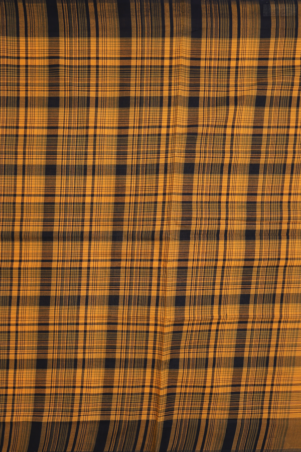 Mangalagiri Cotton Saree Yellow And Black With Checks Design