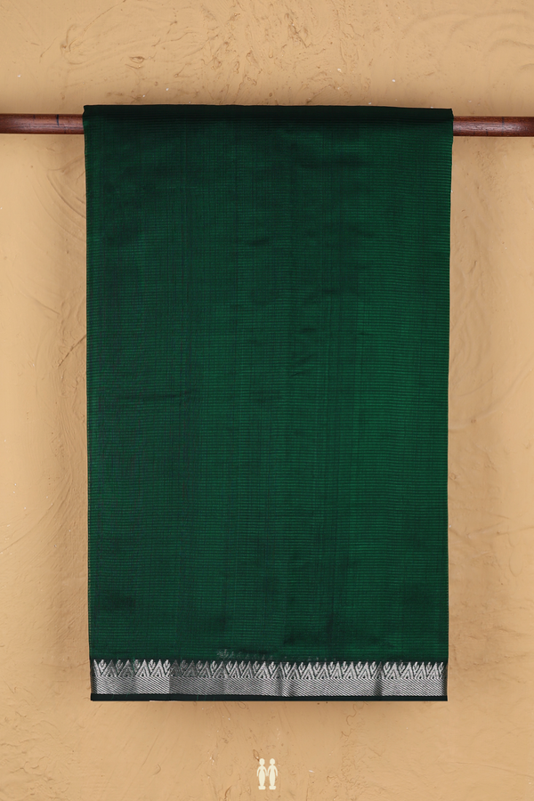Mangalagiri Silk Cotton Saree Dark Green With Stripes Design