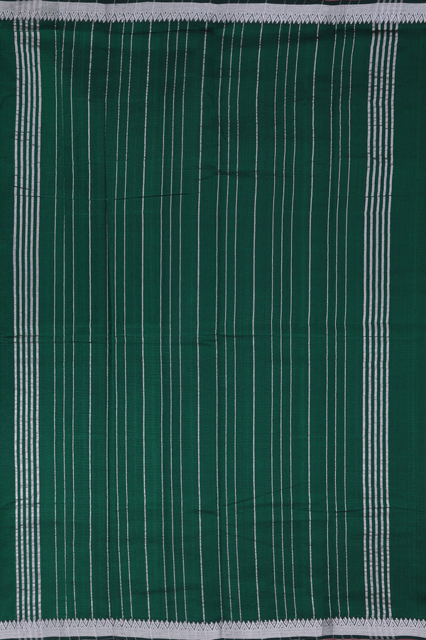 Mangalagiri Silk Cotton Saree Dark Green With Stripes Design