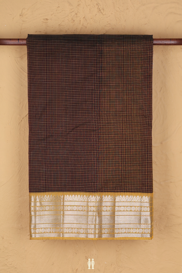 Mangalagiri Silk Cotton Saree In Brown With Checks Design