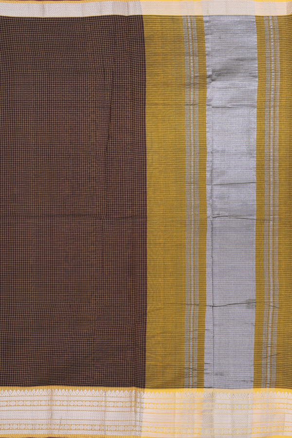 Mangalagiri Silk Cotton Saree In Brown With Checks Design
