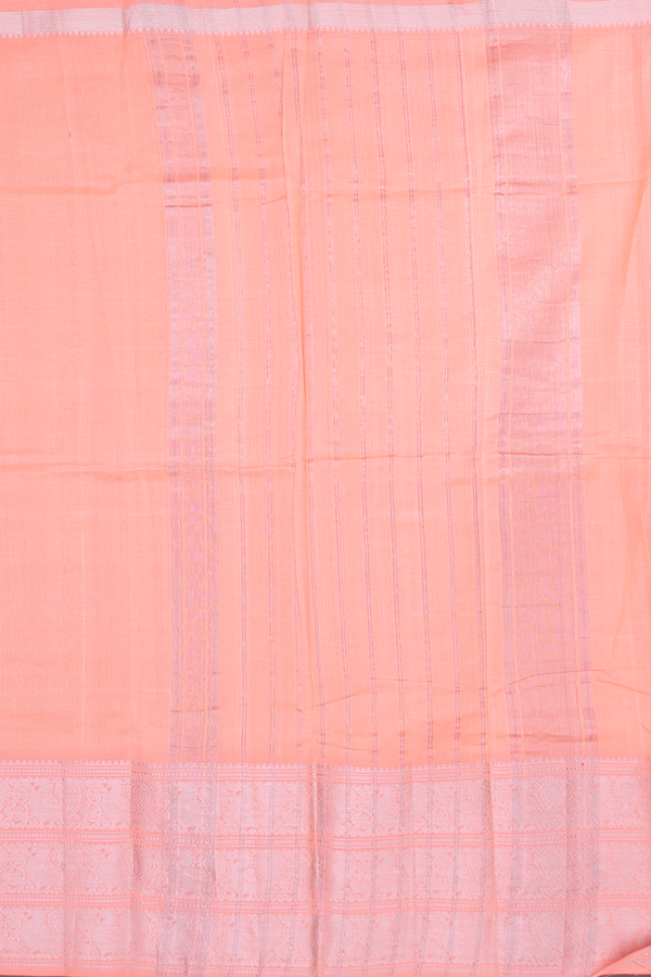 Mangalagiri Silk Cotton Saree In Orange With Stripes Design