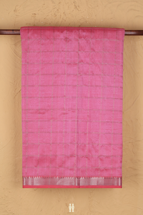Mangalagiri Silk Cotton Saree In Pink With Checks Design