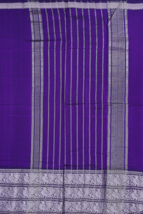 Mangalagiri Silk Cotton Saree In Purple With Stripes Design