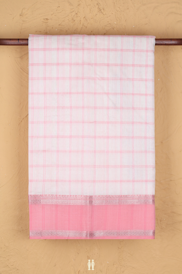 Mangalagiri Silk Cotton Saree In White With Checks Design