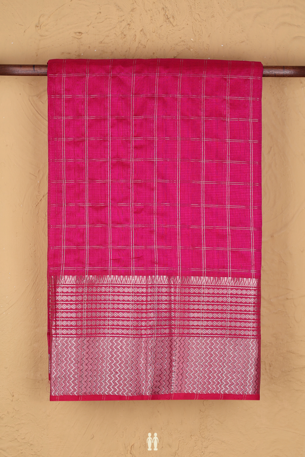 Mangalagiri Silk Cotton Saree Rani Pink With Checks Design