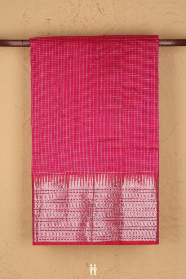 Mangalagiri Silk Cotton Saree Rani Pink With Checks Design