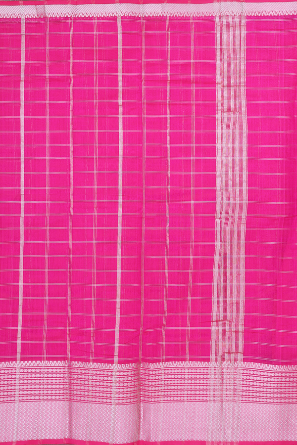 Mangalagiri Silk Cotton Saree Rani Pink With Checks Design