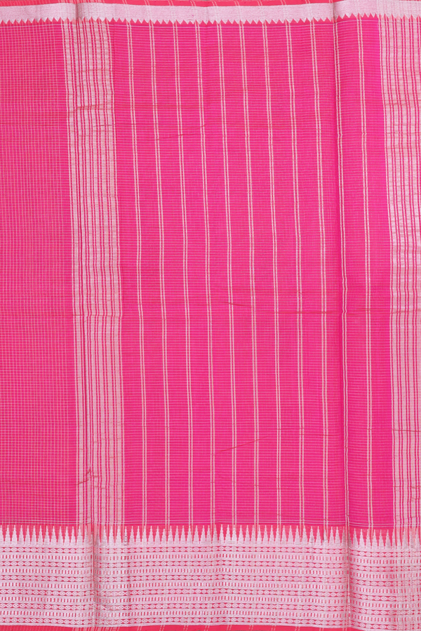 Mangalagiri Silk Cotton Saree Rani Pink With Checks Design