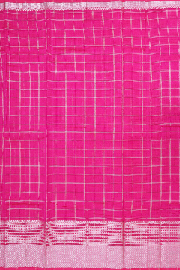 Mangalagiri Silk Cotton Saree Rani Pink With Checks Design