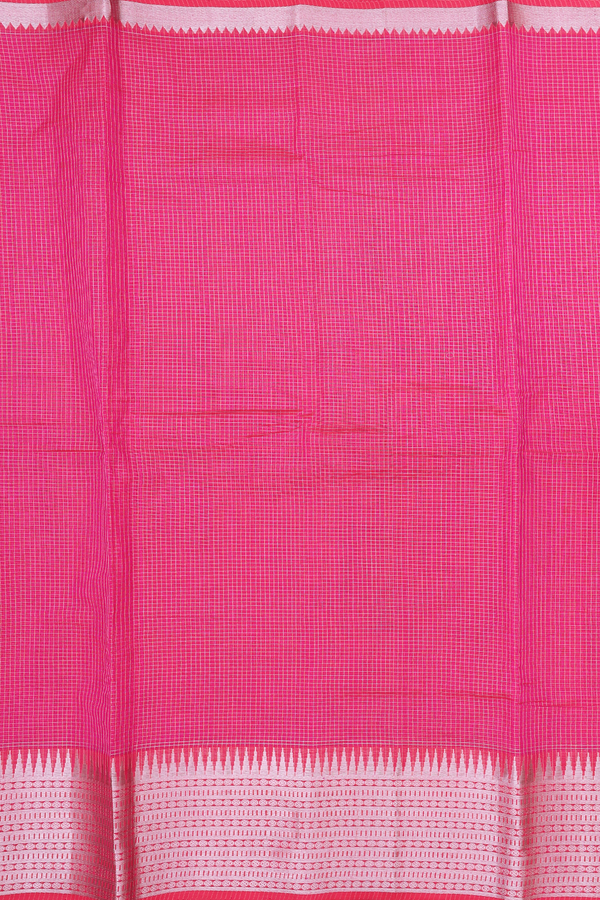 Mangalagiri Silk Cotton Saree Rani Pink With Checks Design