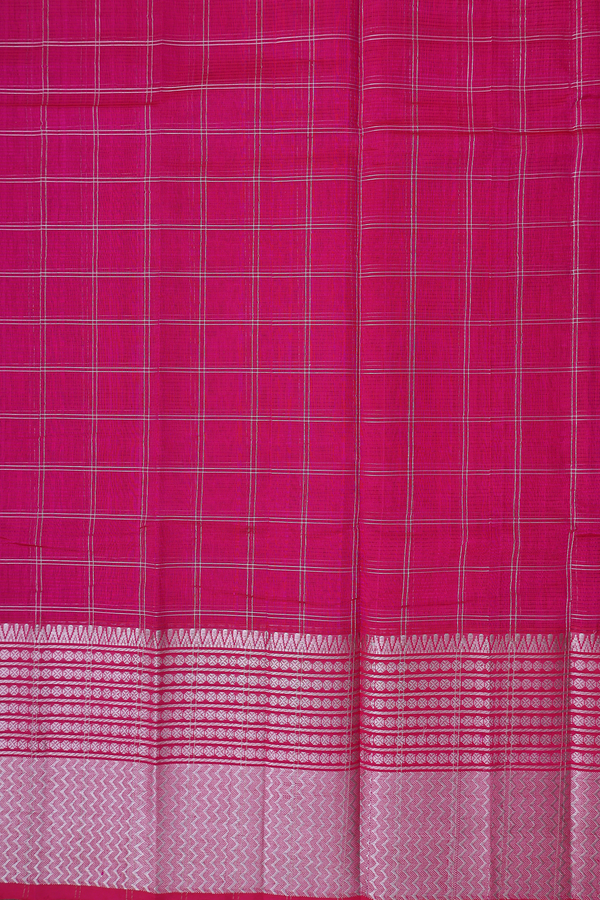 Mangalagiri Silk Cotton Saree Rani Pink With Checks Design