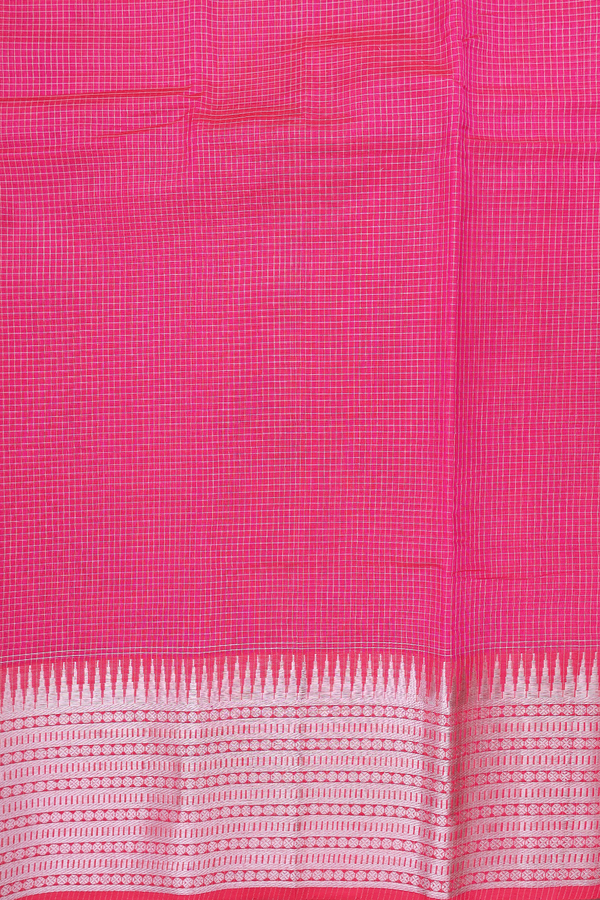 Mangalagiri Silk Cotton Saree Rani Pink With Checks Design