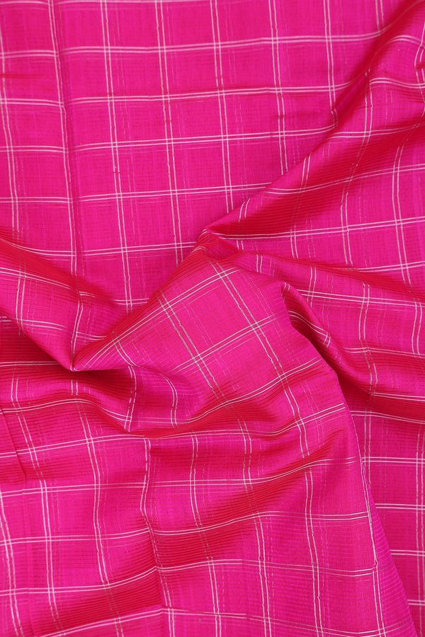 Mangalagiri Silk Cotton Saree Rani Pink With Checks Design
